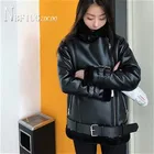 Зимнее женское пальто из овечьей кожи, утепленное пальто из искусственной кожи, женская кожаная куртка с меховой подкладкой, куртка-Авиатор, Casaco Feminino