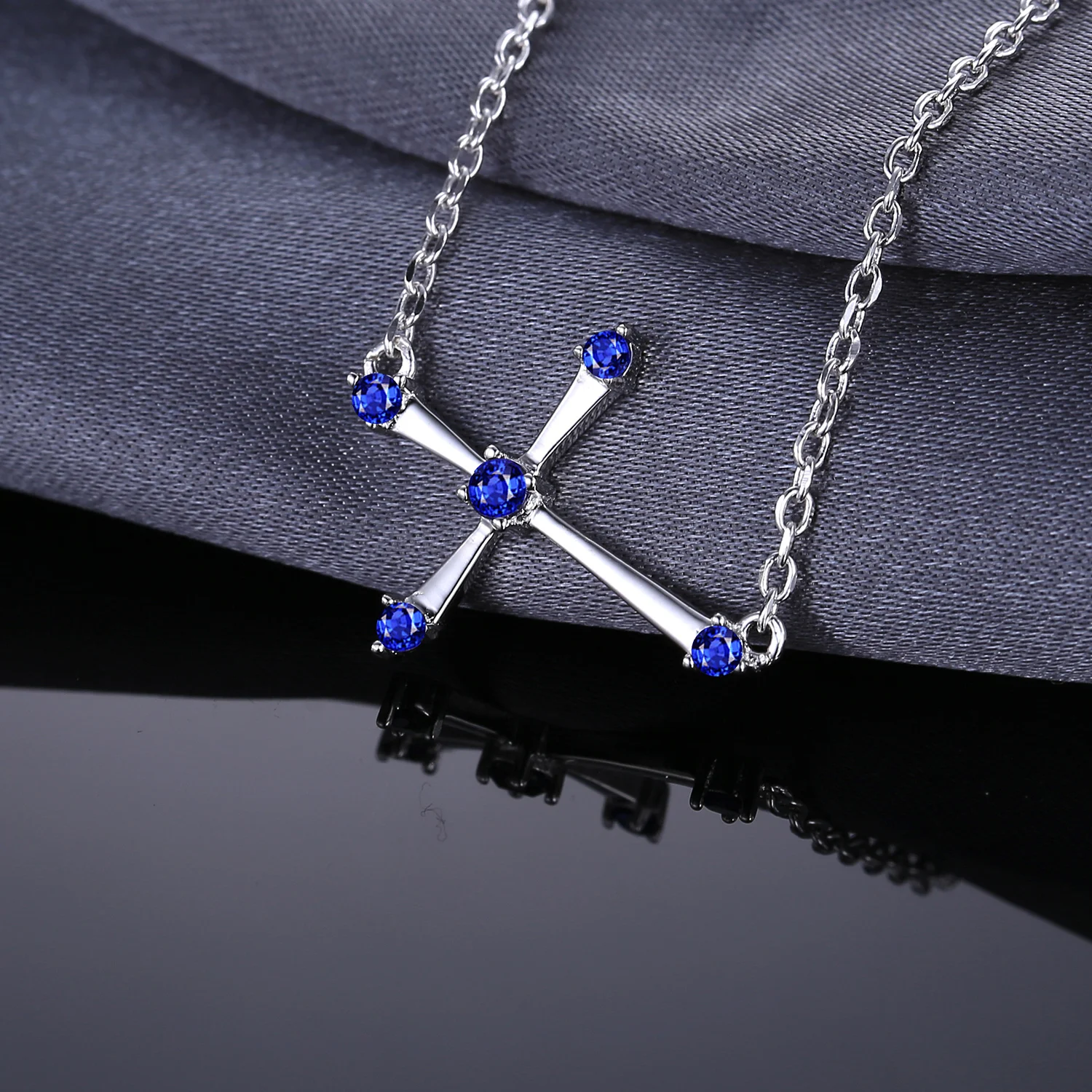 Ювелирное Украшение 0.25ct, украшенное сапфиром, милое ожерелье с крестом, серебро 925 пробы, ювелирные изделия для женщин, ювел