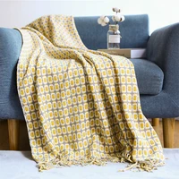 2022 nordic simplicity knitted checkered throw blanket plaid navy blue tassels sofa sheet for spring autumn 130x240cm