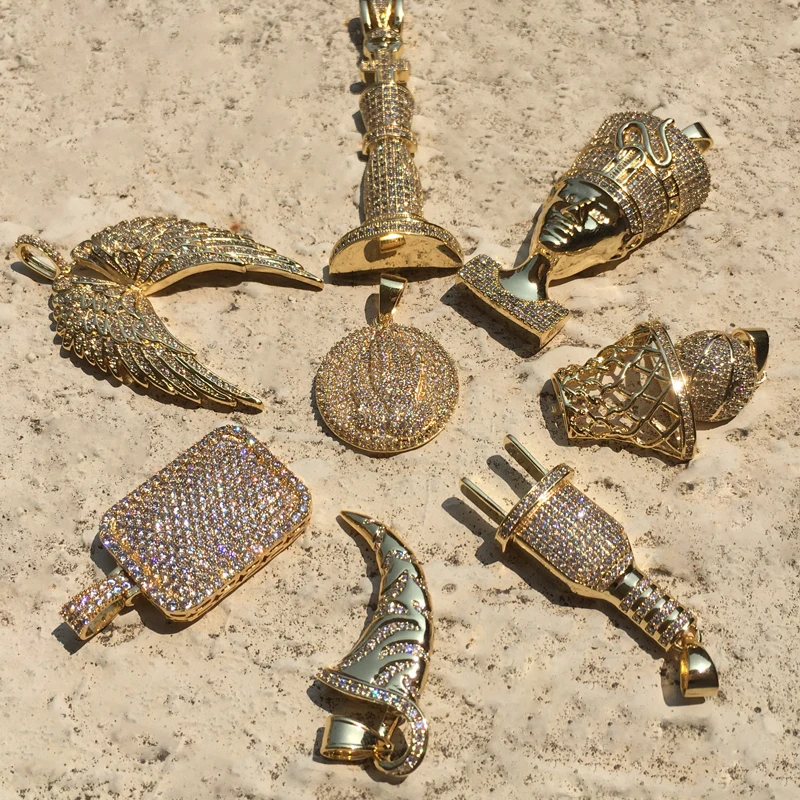 Ожерелье с кулоном из перьев и кубического циркония 18 стилей хип-хоп золотой цвет