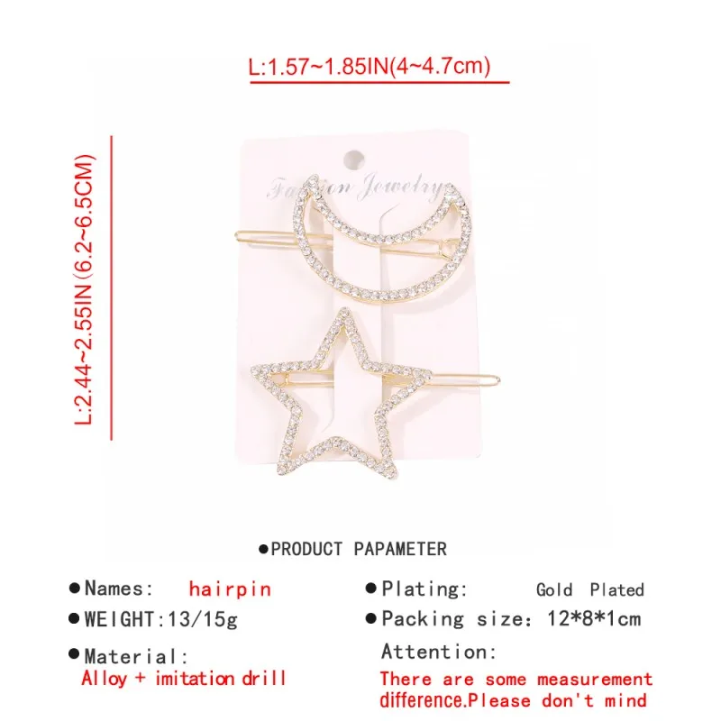 Горный хрусталь Луна Звезда 2 шт./компл. заколки для волос женщин девушек