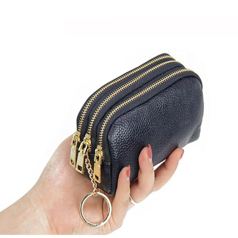 Genuine Leather Women Card Coin Key Holder Change Pouch Purse Mini Pocket Zipper Popular Small Money Bag Wallet High-capacity images - 3