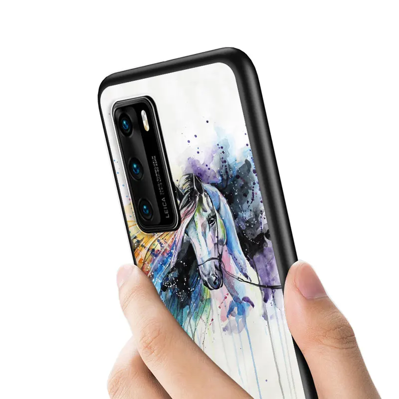 

Oil Painting Cute Horse for Huawei P50 40 P30 P20 P10 Pro Lite E Plus 4G 5G P9 P8 Lite P Smart Z S Soft Black Phone Case