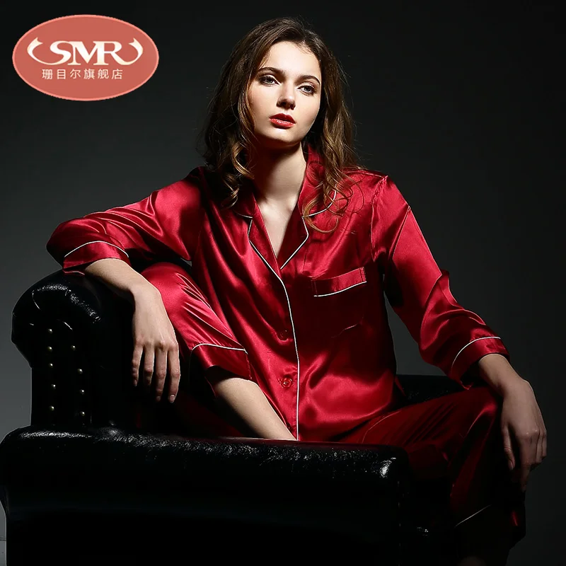 100% шелк тутового шелкопряда Пижамный комплект для женщин лето осень весна зима с