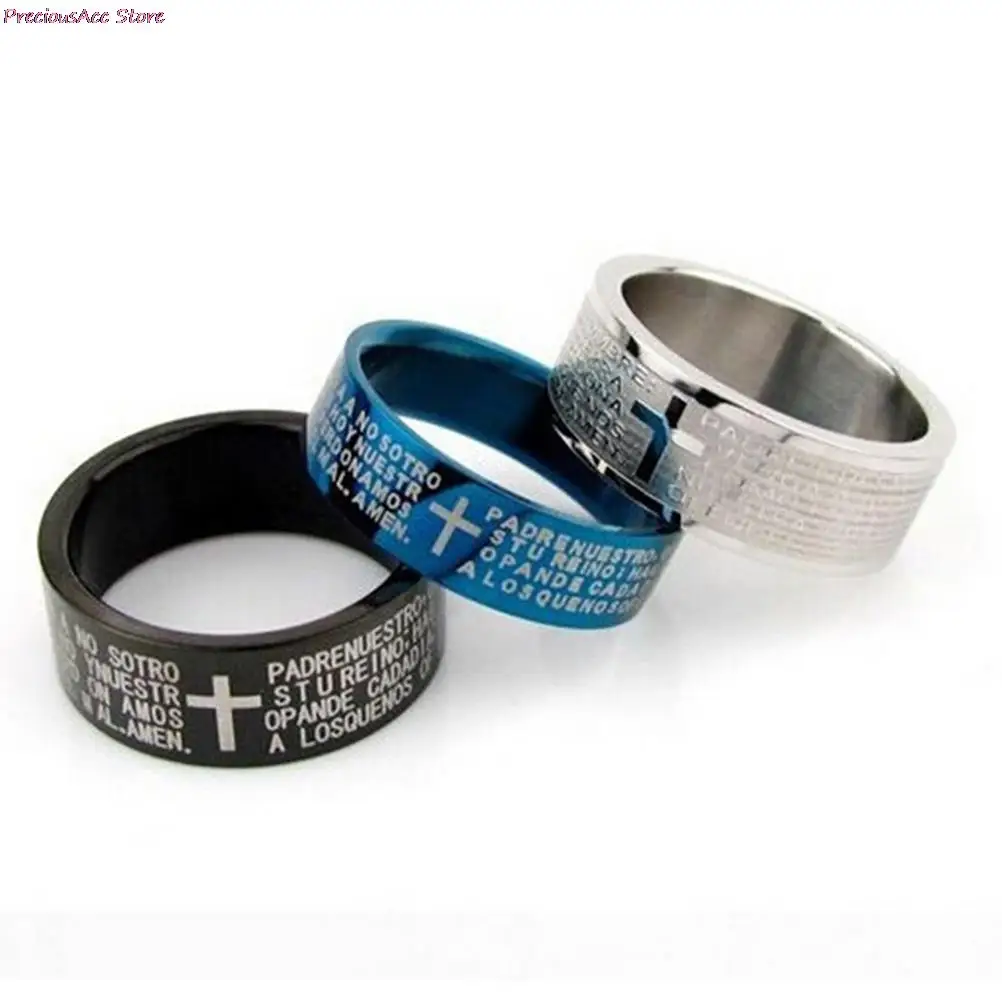 Никогда не тускнеет Иисус Библия буквенный крест верующего мужские кольца синий