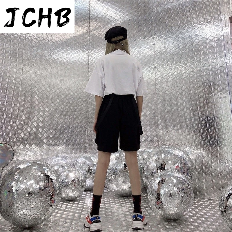 

2021 Summer Thin Five Point Pants Students Girls Korean Loose Bib Pants Female Wide Legs High Waist Knee Length Pants Straight N