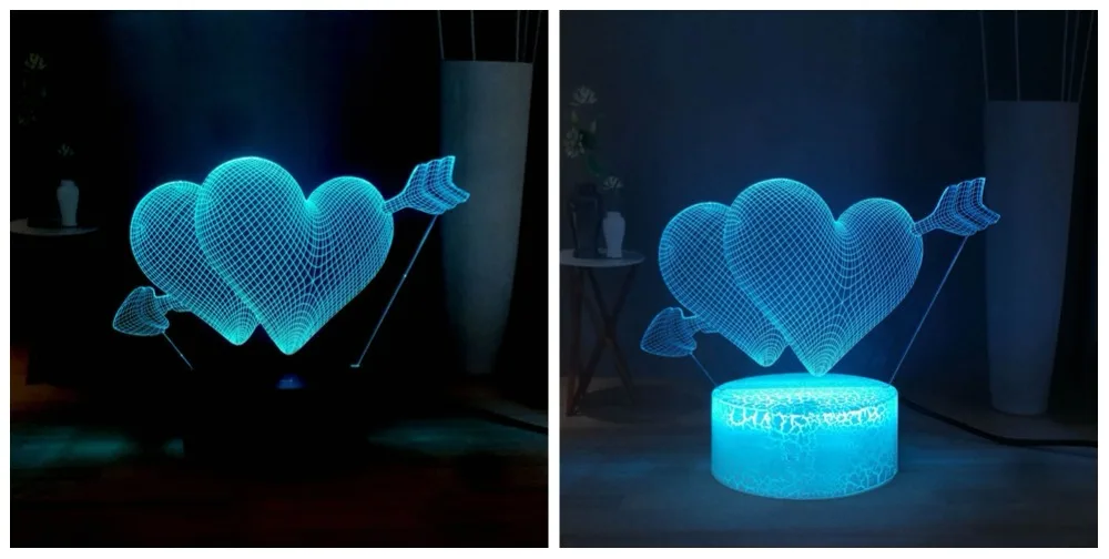 Лучший подарок для влюбленных, Стрела любви, 3D, визуальный Настольный светильник, стрела купидона в сердце, RGB, многоцветный светодиодный ночник, подарок для пары