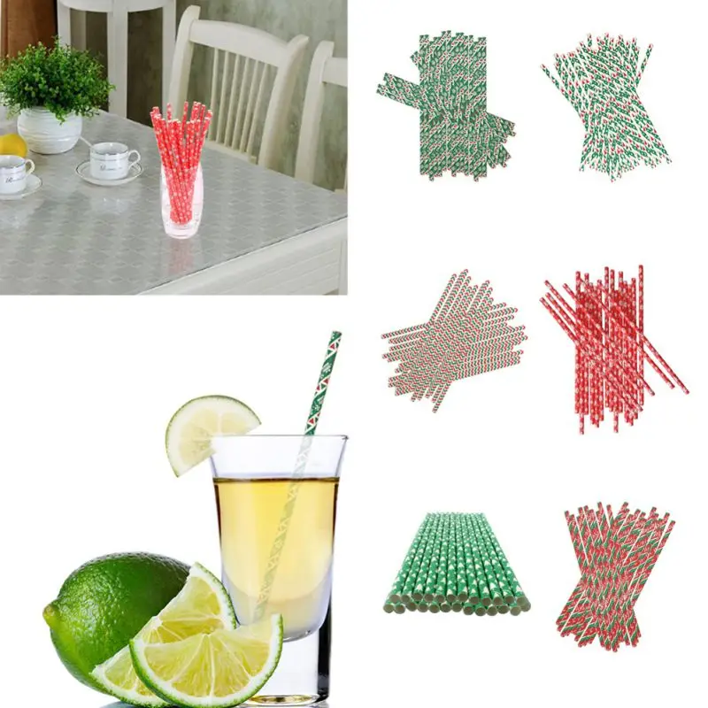 25PCS Disposable Drinking Straws Christmas Design Biodegradable Paper For Holiday Wedding Birthday Party Supplies | Дом и сад