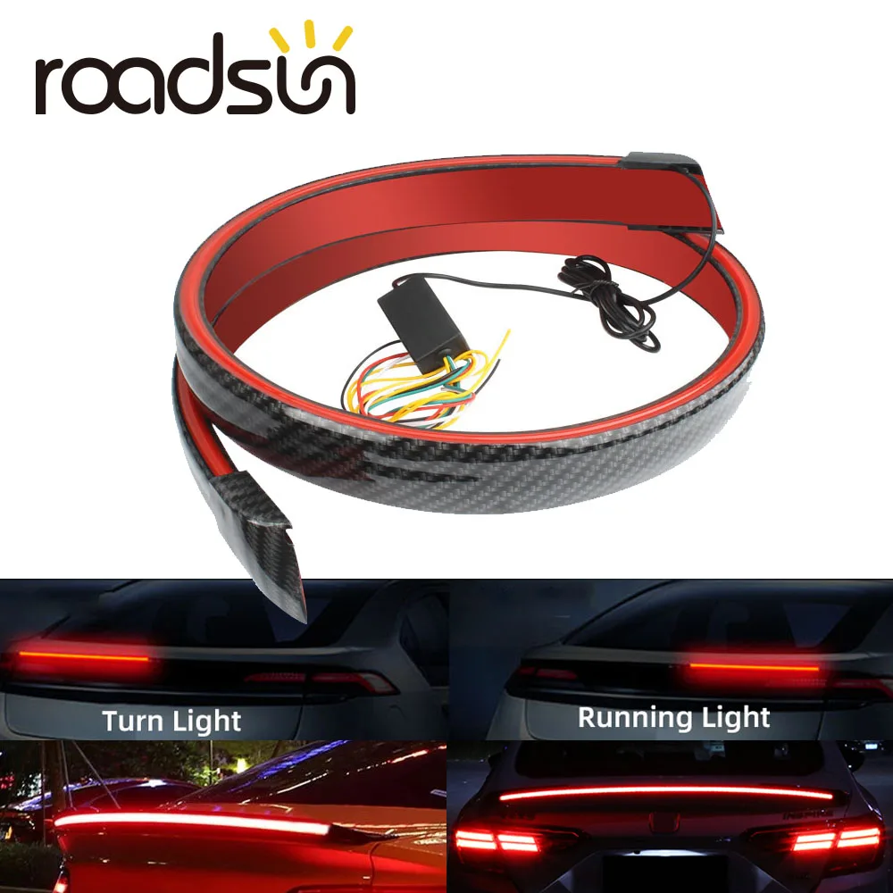 

roadsun 120CM Spoilers Car Brake Light Flexible Led Strip Flowing Waterproof 12V DRL Turn Signal Running Tail Lamp Warning Light