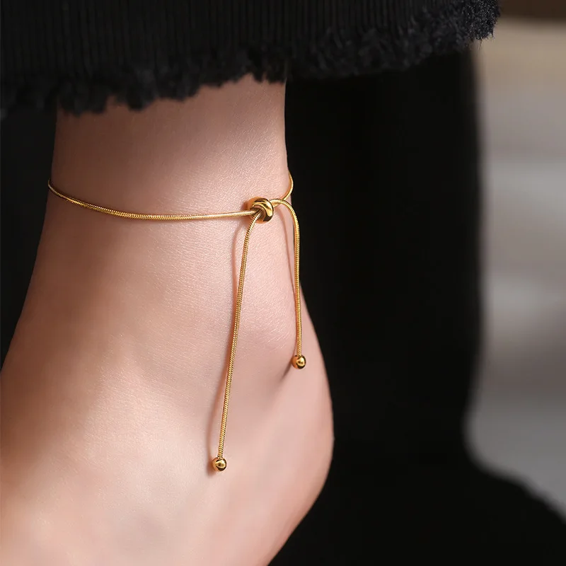 

Minimalist Design Gold Snake Bone Chain Titanium Steel Bow Anklet For Woman 2021 Korean Fashion Jewelry Beach Girl's Sexy Anklet