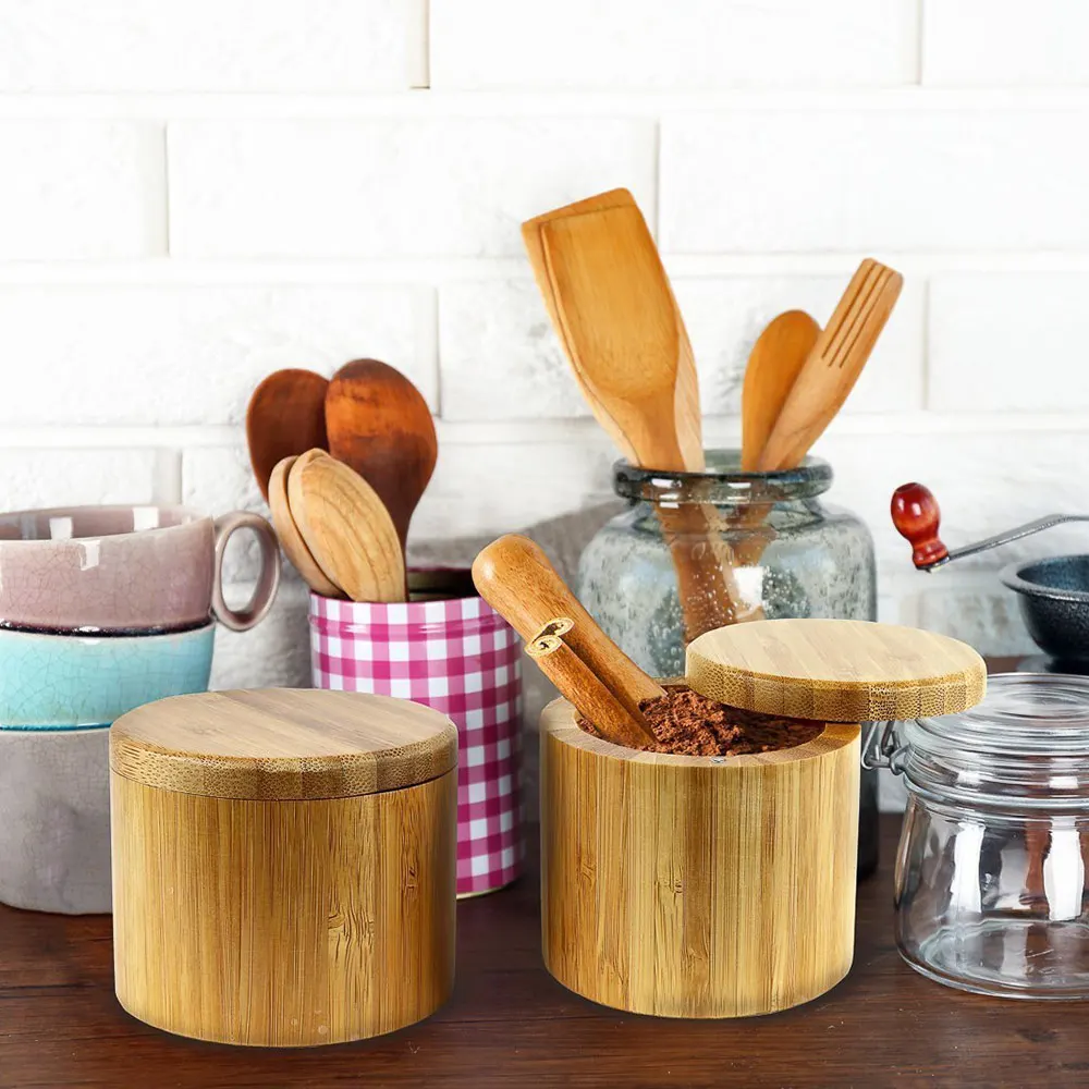 HOT SALE Kitchen Bamboo Natural Salt Shaker Household Spice Bottle With Lid Storage Box Accessories Seasoning Jar Wood | Дом и сад