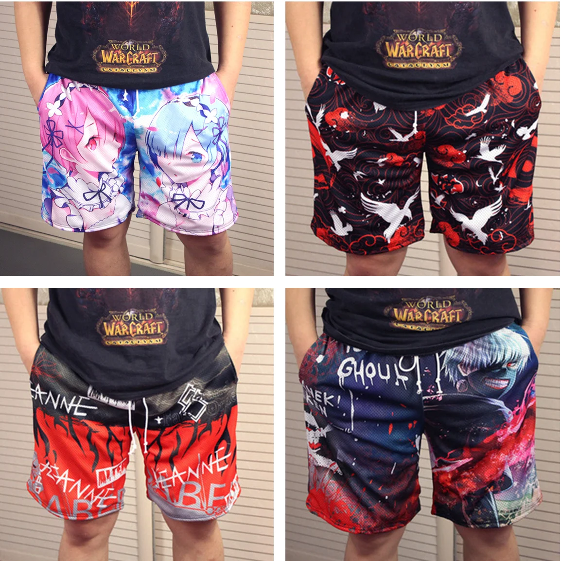 

Anime Ninja Demon slayer Cosplay shorts summer big pants cartoon sports mesh breathable cool not touch the body beach shorts