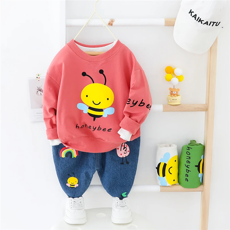 HYLKIDHUOSE Spring Toddler Infant Clothing Sets Baby Girls Boys Clothes Outfit Honeybee T Shirt Jeans Children Kids | Детская одежда и