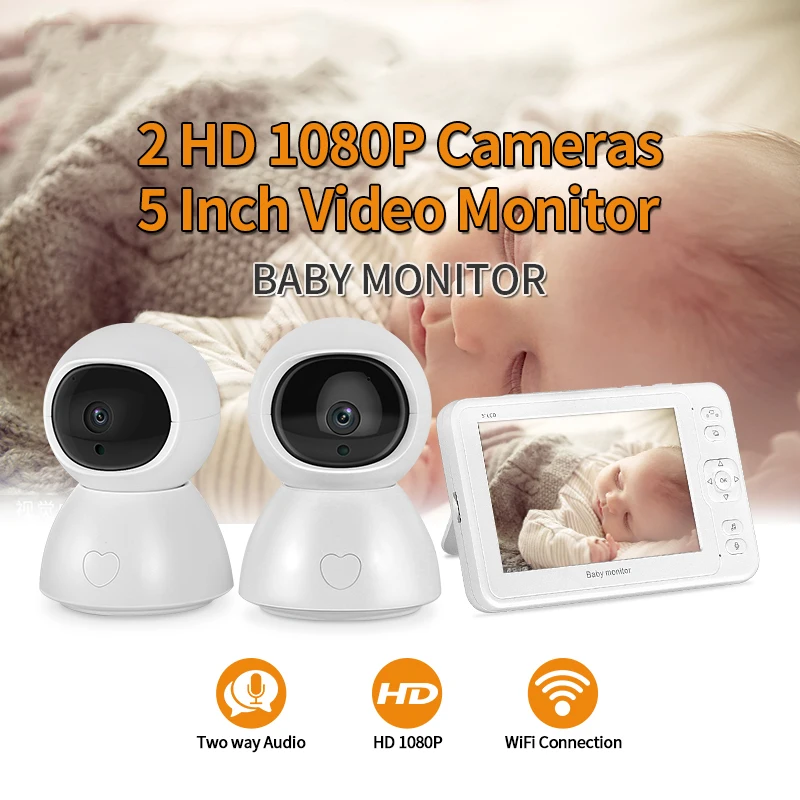 INQMEGA 5 inch Video Baby Monitor Night Vision 1 Screen 2/3 Surveillance Camera 1080P Security Camera Camera Babysitter Babyfoon