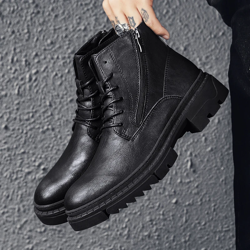 

Men Boots Comfortable Leather Casual Shoes Male Fur Warm Winter Boots for Men Side Zipper Platform Ankle Footwear Man Military