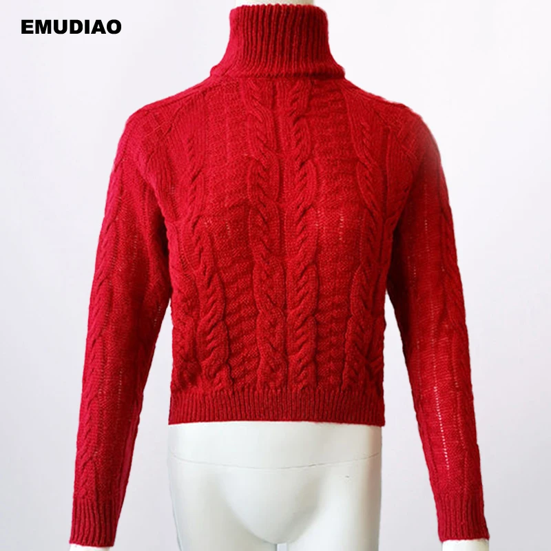 Женский вязаный короткий свитер с высоким воротником повседневный пуловер