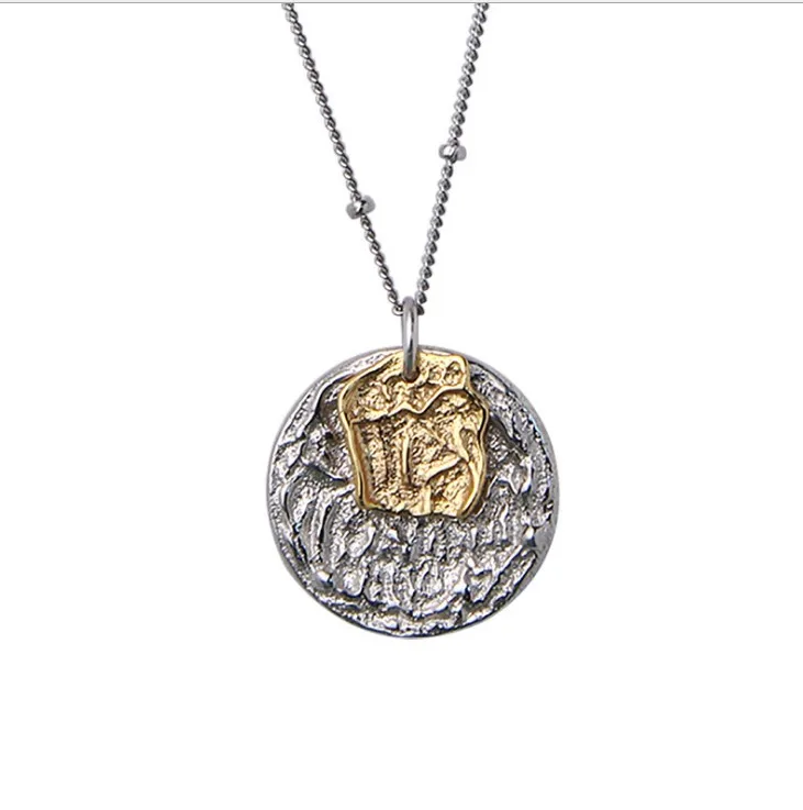 

s925 Sterling Silver Korean Style Simple Contrasting Color round Brand Lava Pendant Female Necklace round Bead Clavicle Chain