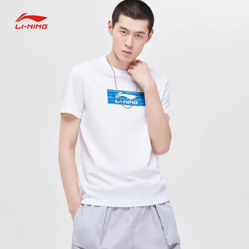 Li-Ning Мужская трендовая футболка из 66% хлопка 34% полиэстер дышащая Стандартная