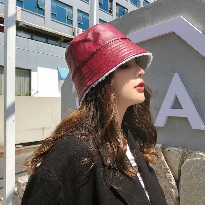 Женская теплая Панама Maoxuan008 зимняя из искусственной кожи и плюша шляпа