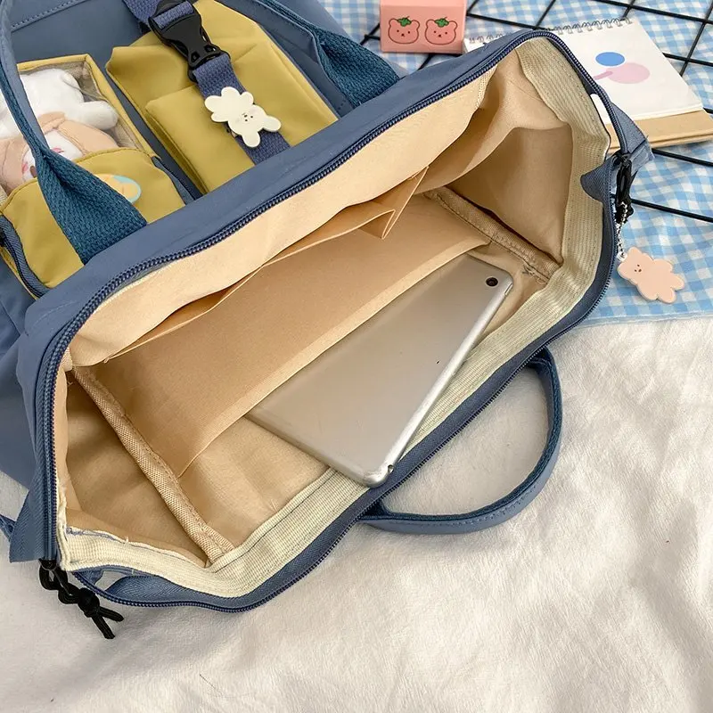 

New Cute Donuts Women Backpack Female Ring Buckle Big Schoolbag Transparent Multi-pockets Travel Bag for Teenage Girls Backpacks