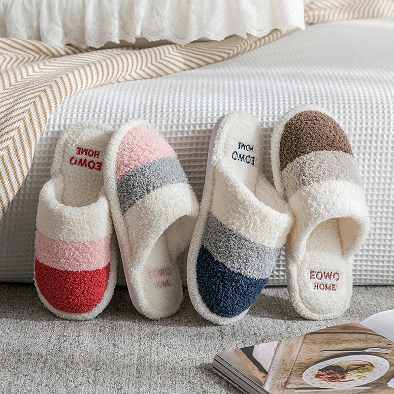 

Warm Winter Slippers Women Suede Plush Home Slippers women Mixed Colors Indoor Slippers Comfy Fashion Bedroom Female Shoes