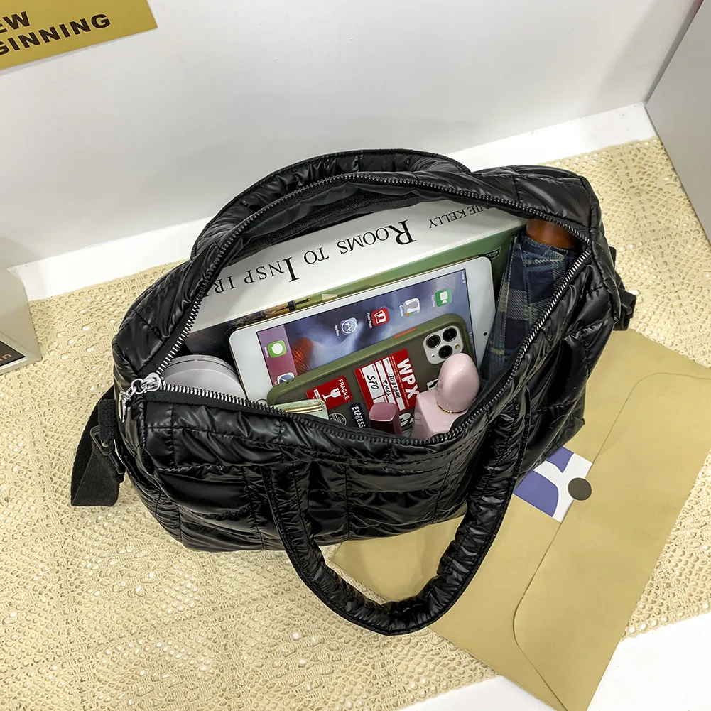 Зимняя теплая пуховая женская сумка на плечо нейлоновая космическая хлопковая