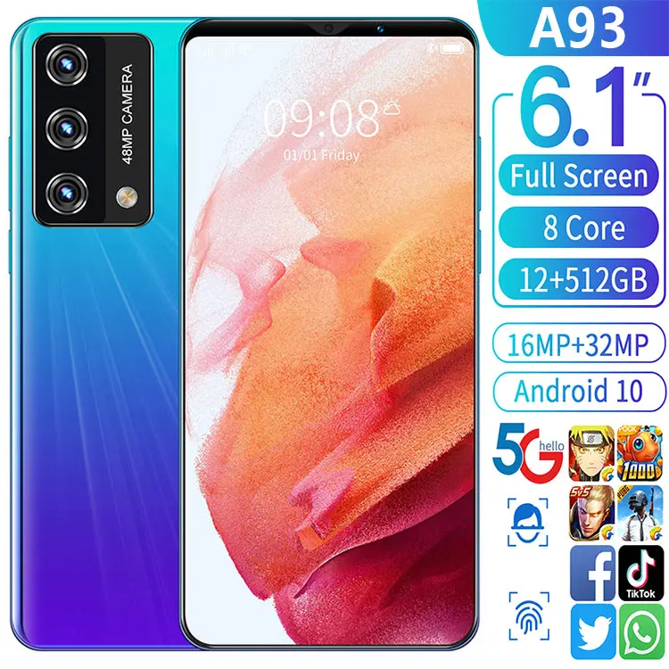 

New Galxy A93 6.1 Inch 8 Core 16+32MP Smartphone 5G LTE Mobilephone 5000MAH Android 10 Face Fingerprint Unlock Cellphone