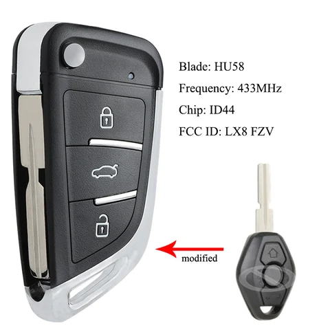 KEYECU модифицированный откидной дистанционный Автомобильный ключ для BMW EWS E38 E39 E46 M5 X3 X5 Z3 Z4 Fob 3 кнопки 315 МГц 433 МГц ID44 чип FCC ID: LX8 FZV
