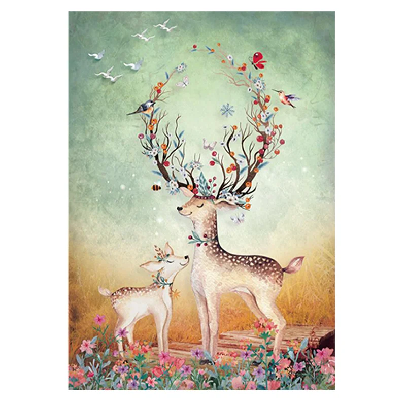 

5D DIY Diamond Painting European Flowers Elk Wealth Animal Family Wall Handmade Art Christmas Home Decoration Mosaic Painting