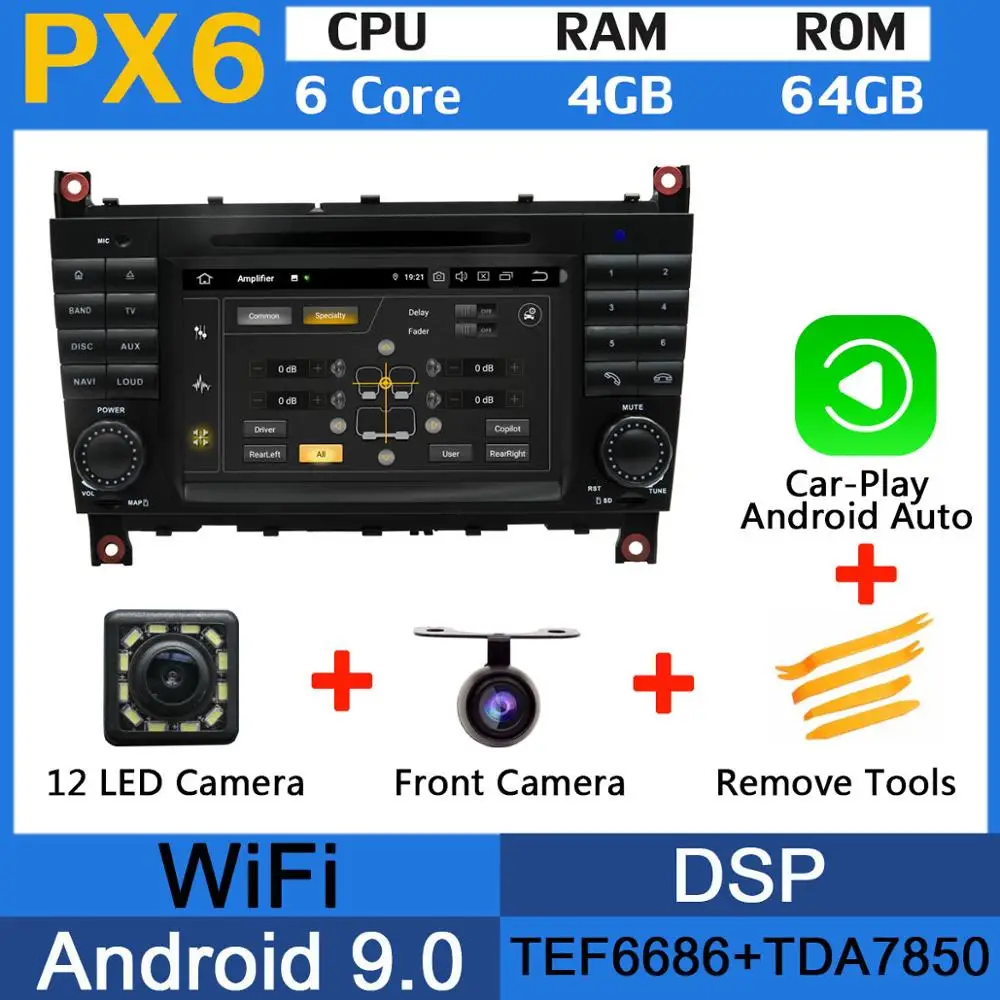 PX6-Carplay Восьмиядерный 4 Гб ОЗУ Android 9,0 автомобильный DVD для Mercedes Benz C Class W203 C180 C200 C220 C230 C240 C250 C270 C280 C300 C320 автомобильный DSP - Цвет: PX6-Carplay