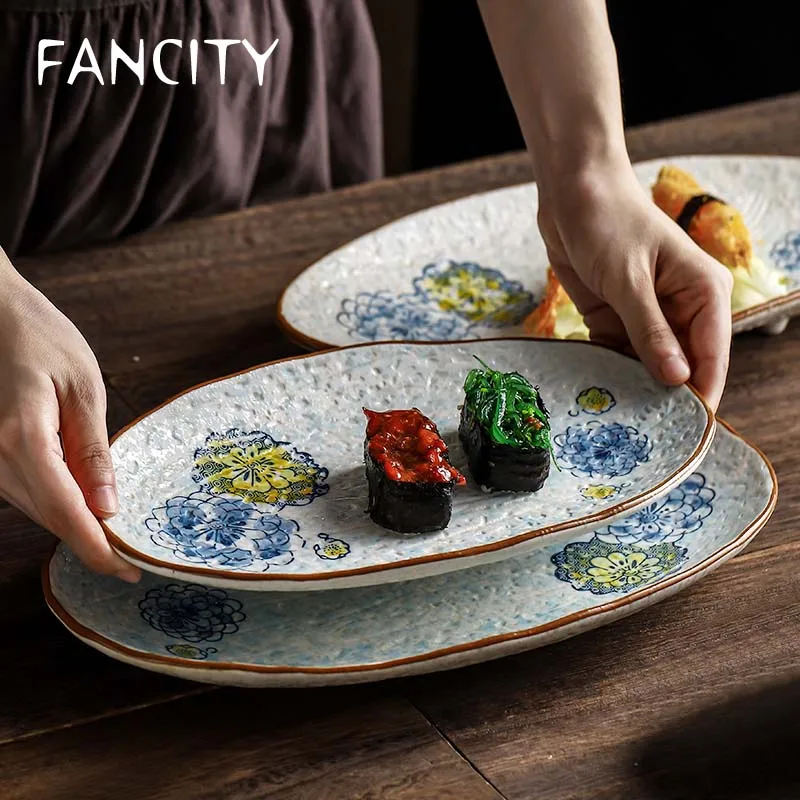

Тарелка для суши FANCITY японская, тарелка для сашими, овальная керамическая тарелка, тарелка для рыбы, тарелка для еды, тарелка для пельменей, б...