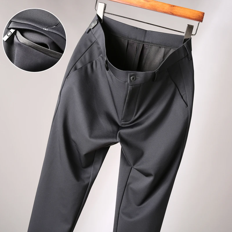 

Autumn versatile men's pants silky comfortable stretch men's slim straight zipper pocket pants business casual pants