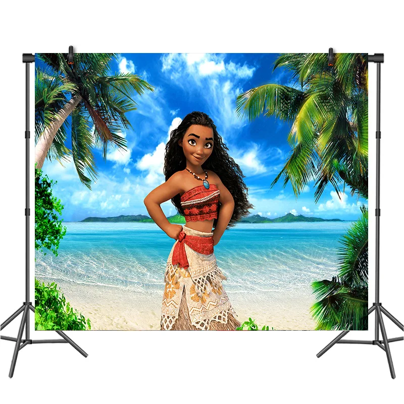 Декорации для вечеринки Disney Moana: одноразовый скатерть, ложка, салфетка, баннер и шары Moanas для дня рождения или свадьбы, декор на заднем плане.