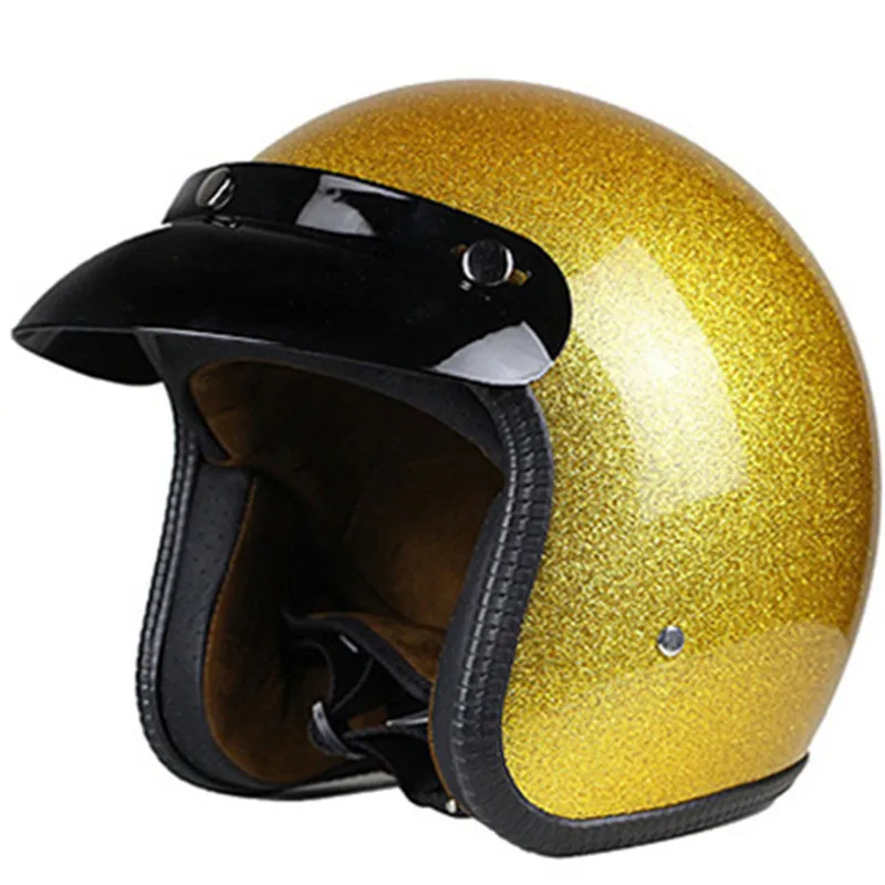 

gold shine Motorcycle Helmet 3/4 Open Face Vintage Casco Moto Jet Scooter Bike Helmet Retro DOT approved Casque