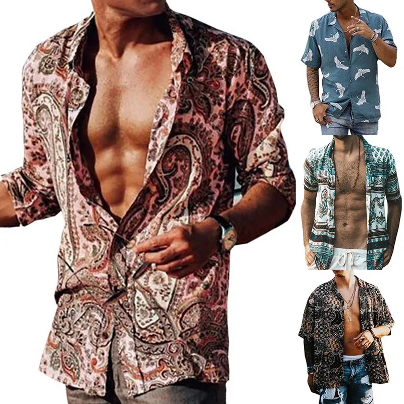 Летняя мужская Повседневная рубашка с длинным рукавом свободная винтажная