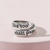 new fashion vintage letters this too shall pass twisted metal irregular geometry adjustable opening ring for women jewelry gifts