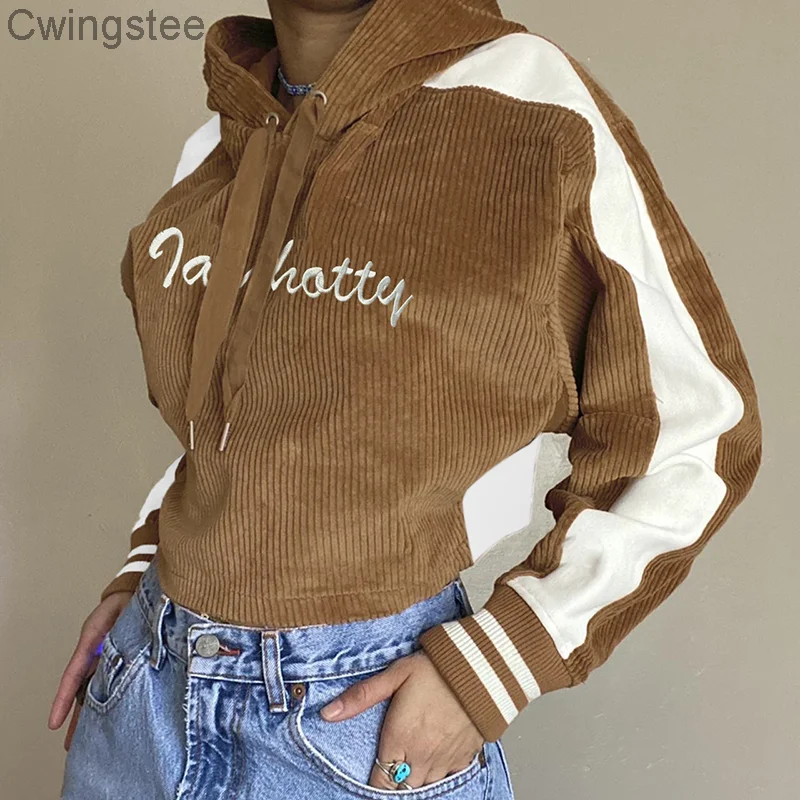 

Letter Printed Joggers Corduroy Sweatshirts Vintage Women Streetwear Patchwork Shirts Harajuku Aesthetic Outfits