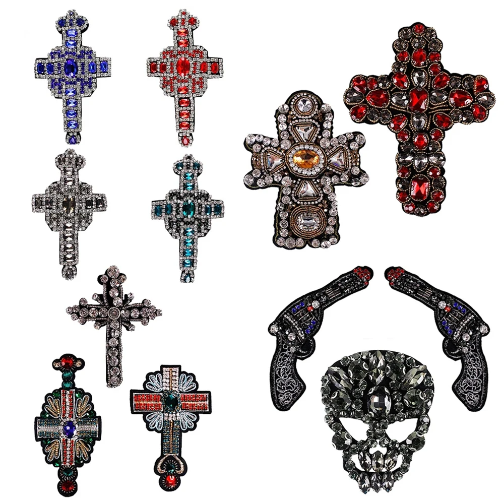 Крестообразный дизайн аппликация значок из бисера с украшением в виде