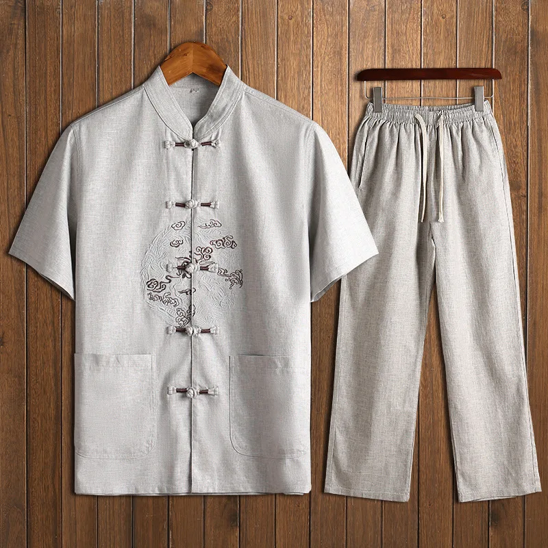 

Summer Chinese Style Short-sleeved Men's Hanfu Suit, Middle-aged Tang Suit Suit