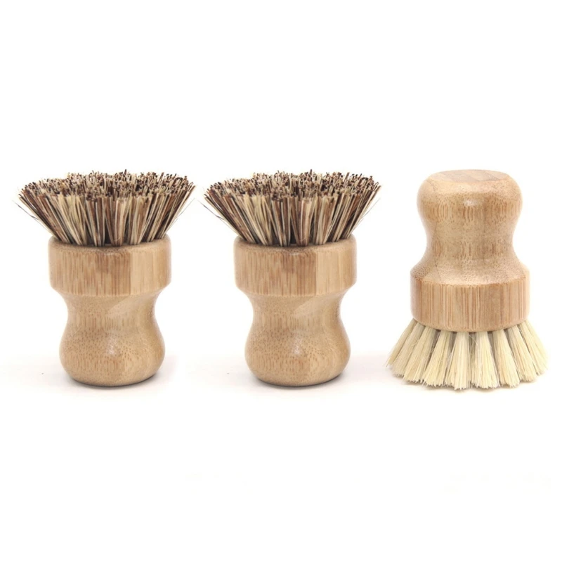 

Portable Bamboo Dish Scrub Brush Kitchen Wooden Cleaning Scrubbers for Washing Dishes Cast Iron Skillet Pots Pans