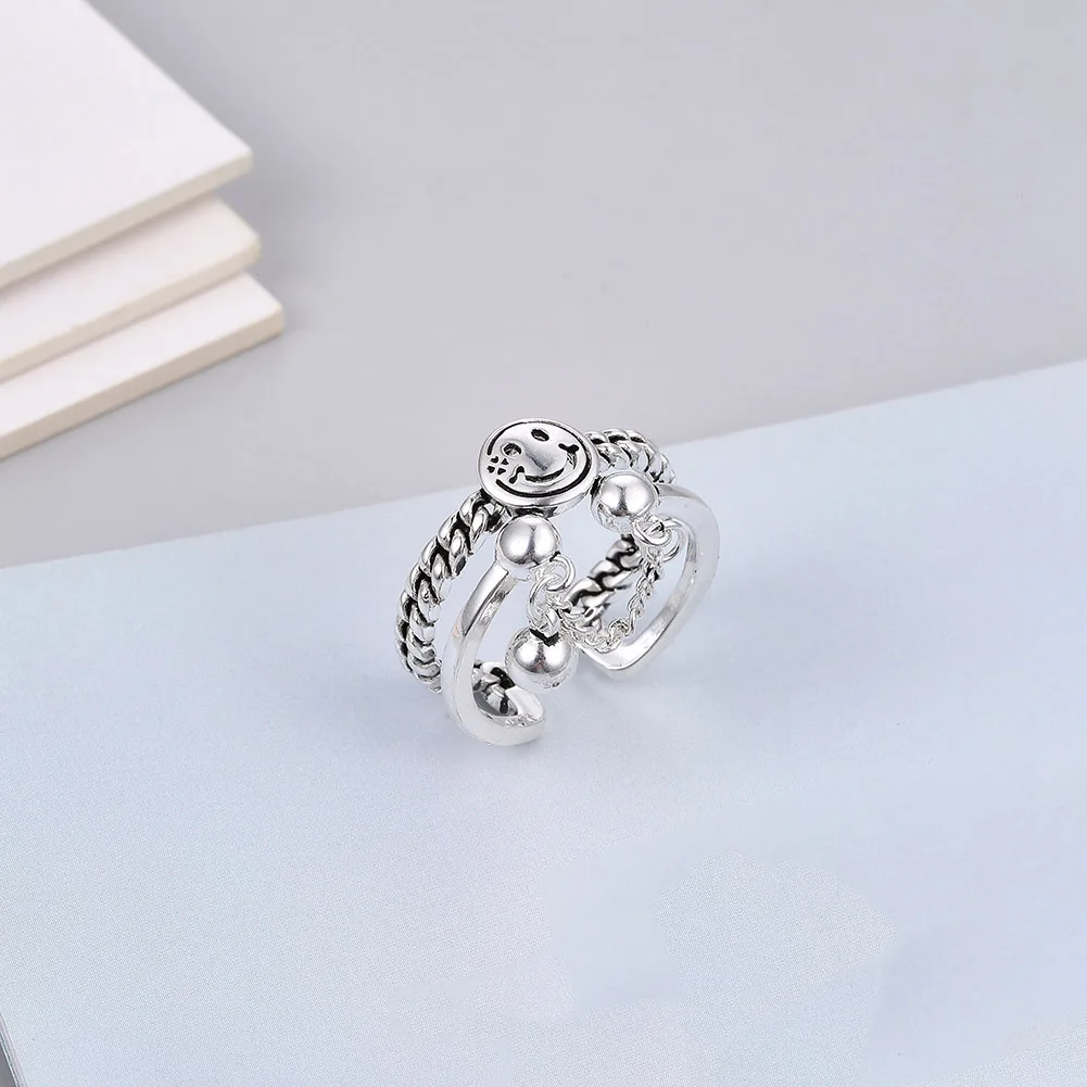 Кольцо женское серебристое со смайликом изящное винтажное Открытое кольцо на