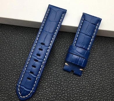 Blue strap 22 мм 24 мм 26 мм черный коричневый синий зеленый серый белый Италия телячья бамбуковая кожа ремешок для Panerai ремешок Ремешок пряжка с язычком - Цвет ремешка: Blue strap