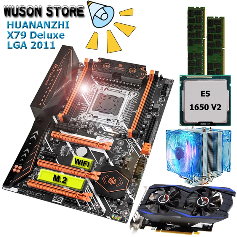 Материнская плата HUANANZHI Deluxe X79 в сборе с процессором Xeon E5 1650 V2 ОЗУ 32 Гб (2*16 ГБ)