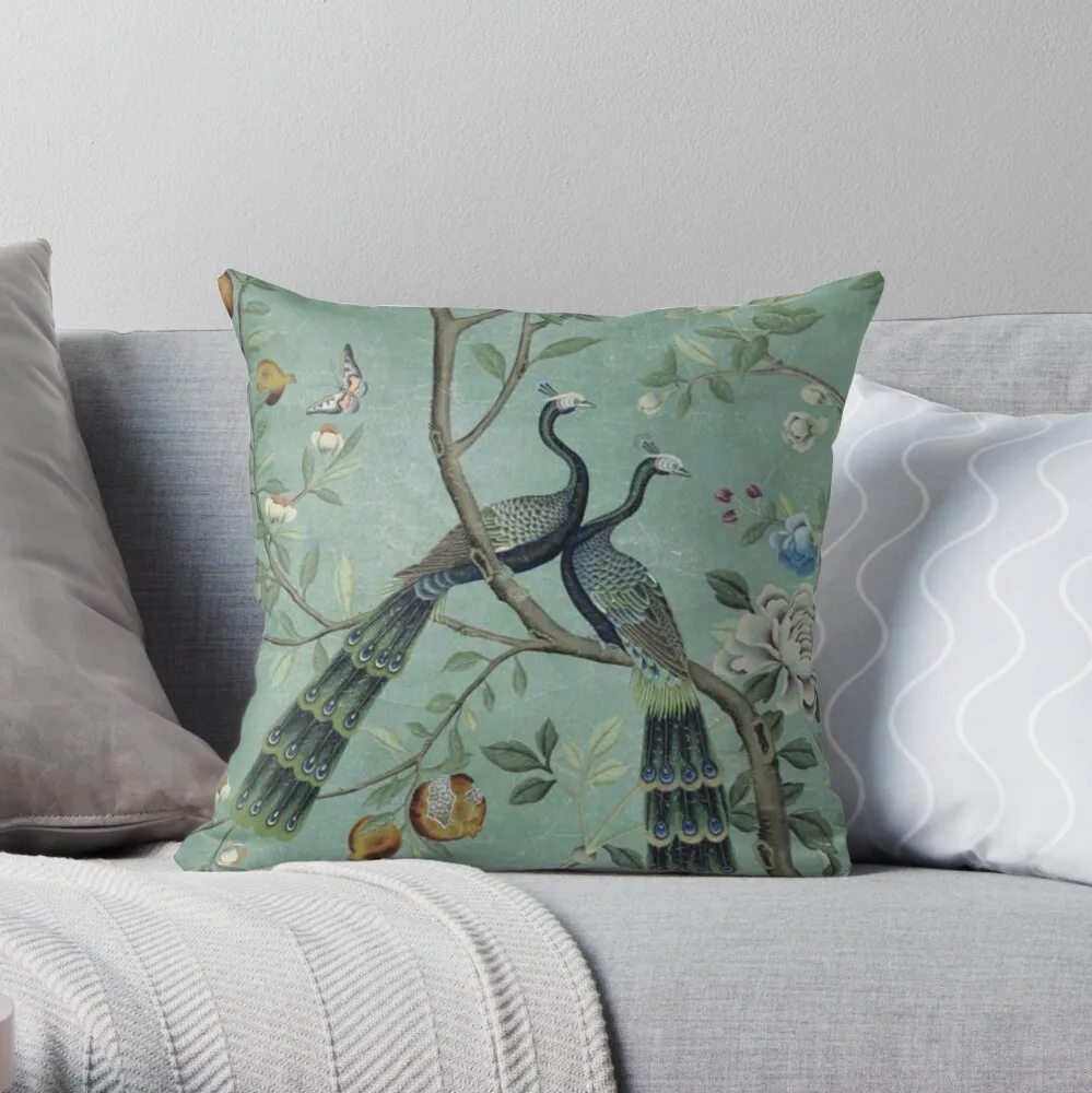 

A Teal of Two Birds Chinoiserie Throw Pillow Pillow Case Polyester Home Decora Pillowcases kussensloop almohada poszewka
