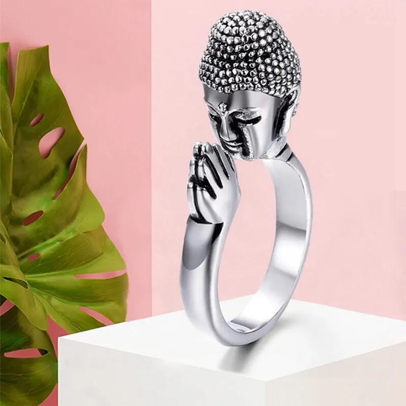 

Alloy Metal Unisex Peace Buddha Sakyamuni Buddhism Head Ring For Peace Pray For Lucky Ring Adjustable Ring Men