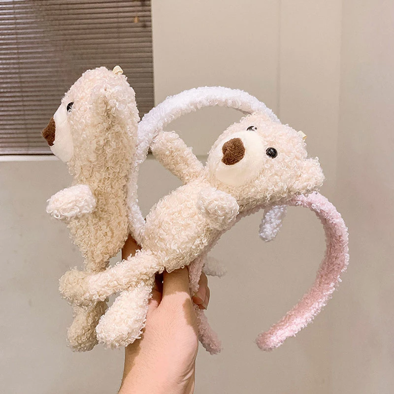 

Teddy Fur Plush Hair Hoop 3D Bear Makeup Wash Face Headhoop Solid Color Exquisite Plush Hair Band Creative Hair Accessories 1 Pc