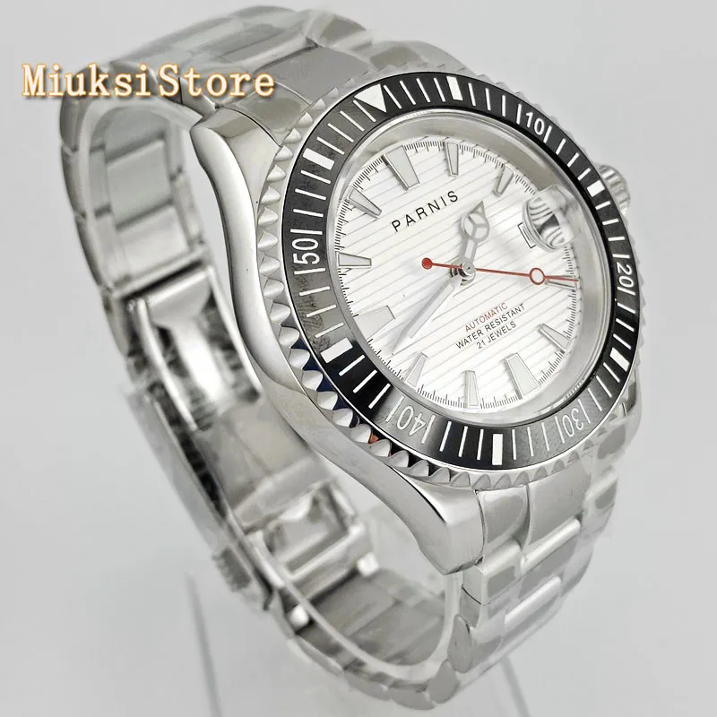 Мужские механические часы Parnis 41 мм сапфировое стекло Керамическая рамка белый