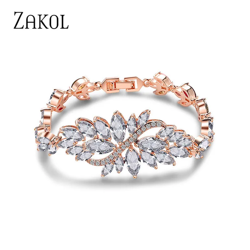 ZAKOL Классический Лист маркиза кубический циркон Многоцветный Кристалл Браслеты
