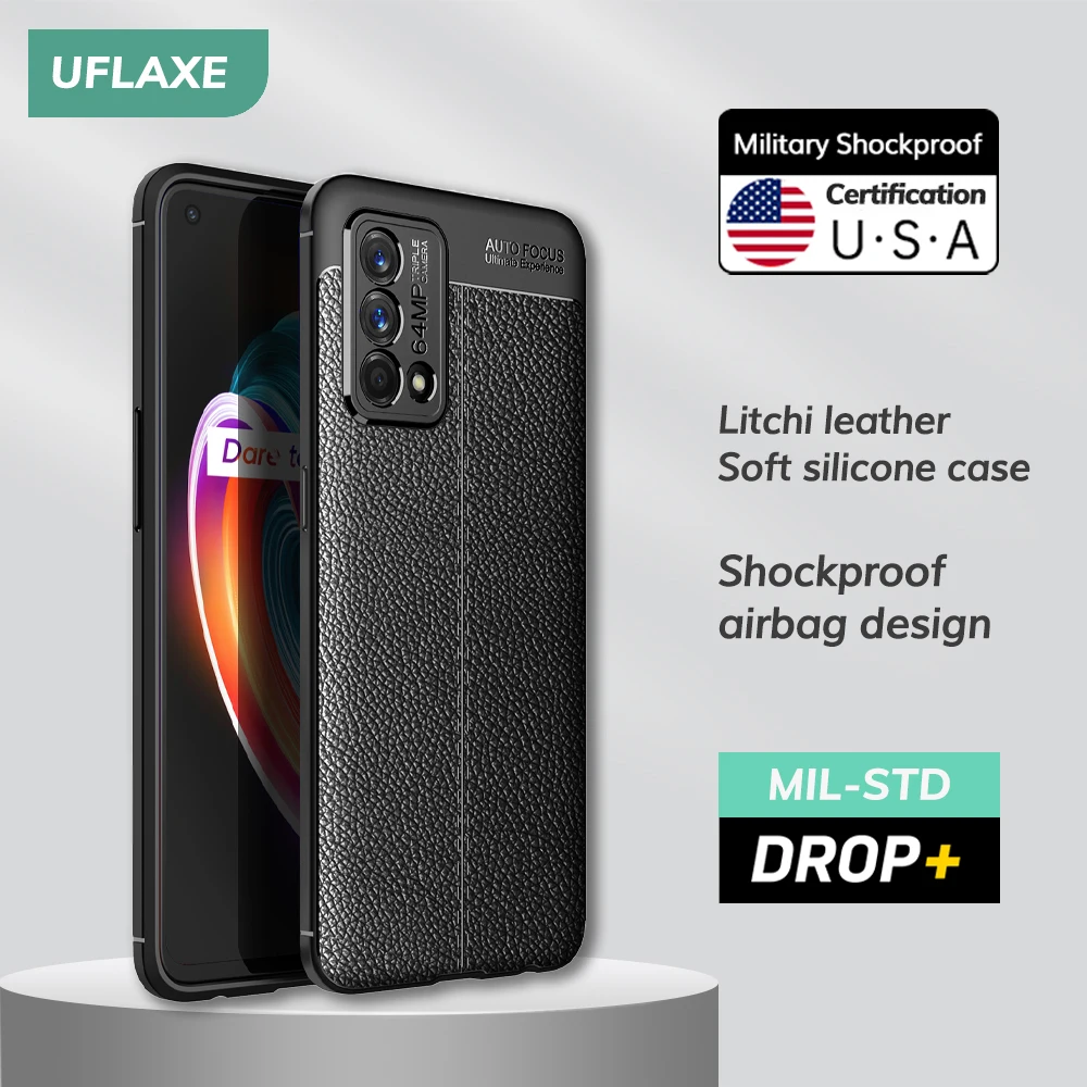 

Soft Silicone Shockproof Case for Realme Q3 Pro Carnival Litchi Leather Business Style Back Cover Casing