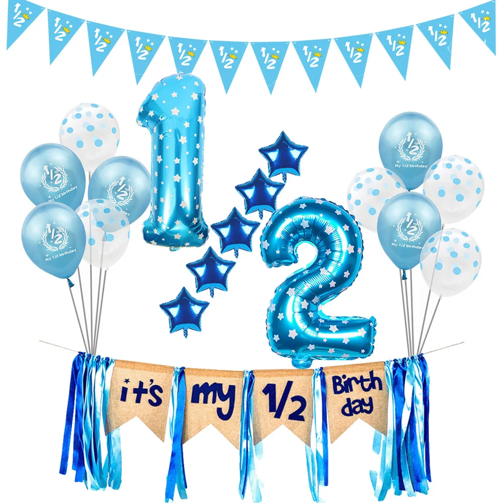 

Amawill Boy Girl 1/2 Birthday Decorations 6 Month Happy Birthday Party Supplies Baby Shower First Half Birthday Pink Blue Decor